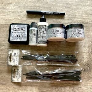 Tim Holtz Distress lot grit & texture paste embossing ink & pen collage medium